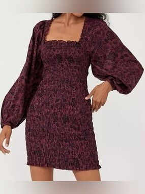 Free People Smock it to me Purple Floral Smocked Mini Dress Womens Size S